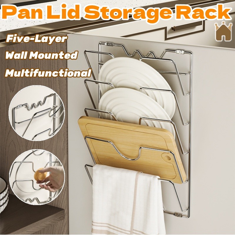Wall Mounted Hanging Lid Holder Pan Lid Storage Rack Multifunctional ...