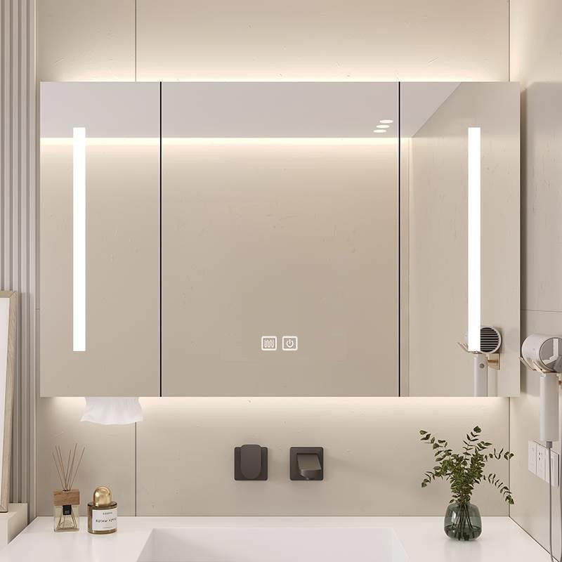 Bathroom Wall Mounted Mirror Cabinet Smart LED Storage Shelves with ...