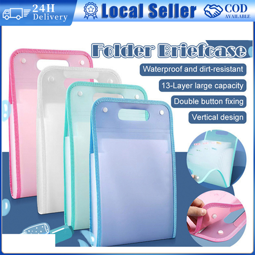13 Grids A4 Portable Vertical Organ Bag Thickened PP Translucent Folder ...