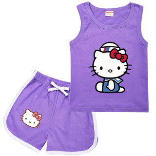 Cartoon Print Hello Kitty HelloKitty Girls' Two-Piece Set Top Vest ...