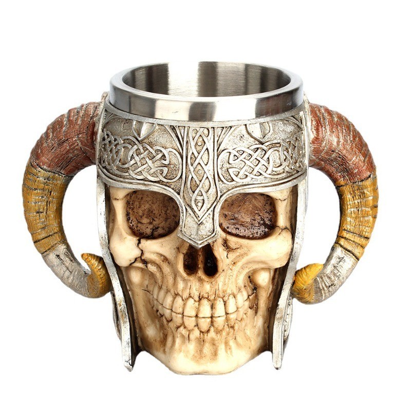 550ml Creative Skull Knight Double Horns Resin Handle Stainless Steel