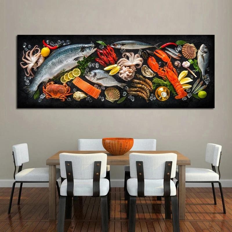 Fashion Kitchen Themed Wall Art Decor Canvas Painting Fish and Seafood ...