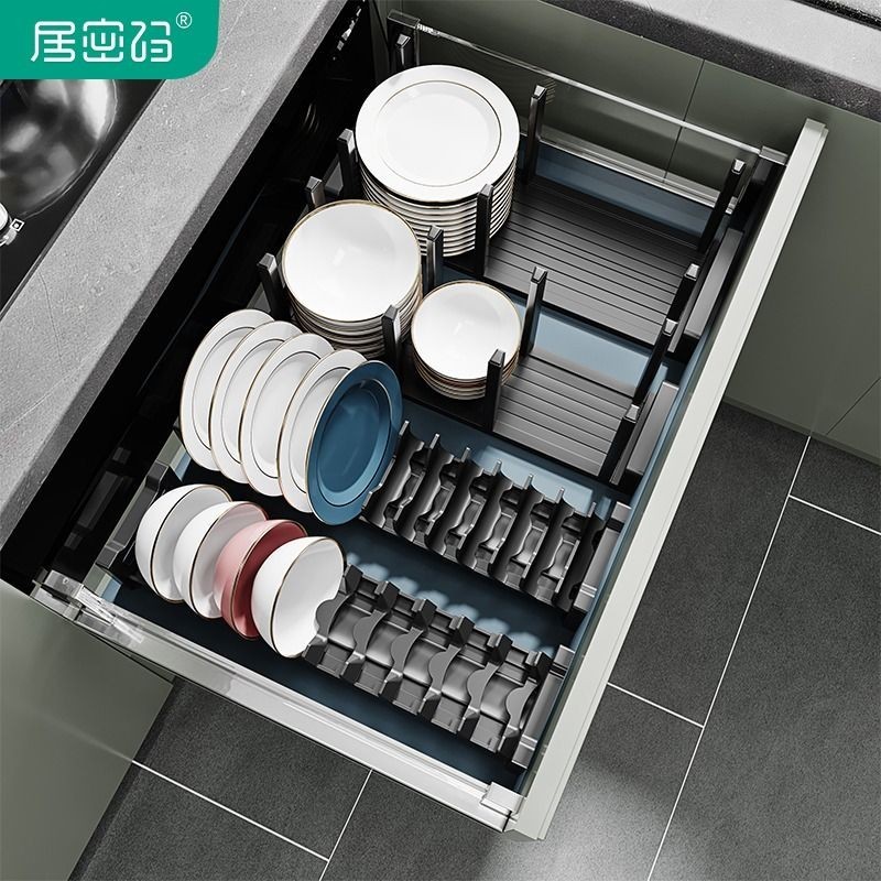 Kitchen Drawer-Styled Dish Rack Cabinet Pull-out Basket Built-in Plate ...