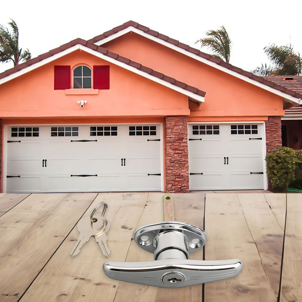 Garage Door T-Handle Lock, Zinc Alloy Rear Fix Keyed to Differ for Caravan Shed Campervan, Silver with 2 Keys