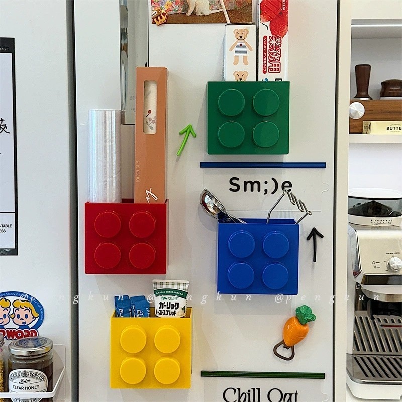 Cute Building Blocks Magnetic Storage Box Refrigerator Decoration ...