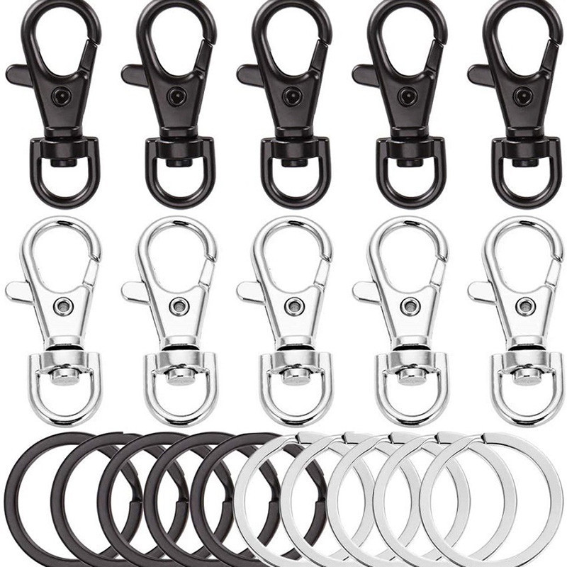20-60pcs Metal Swivel Lanyard Snap Hooks and Split Key Rings Chain Hook ...