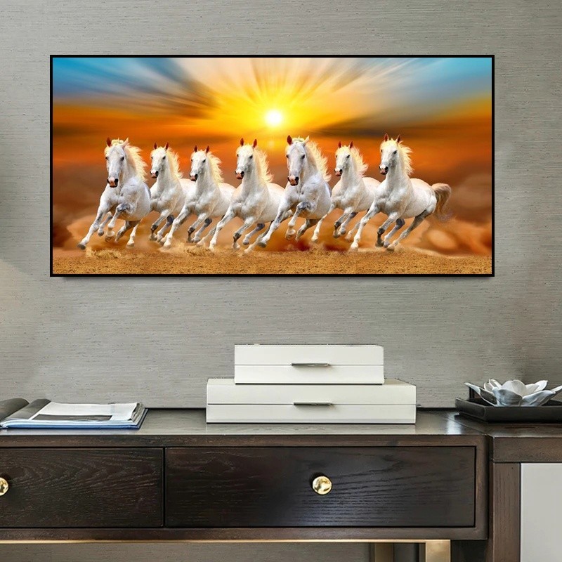 73x163cm Seven Running Horses Animal Art Canvas Painting Artwork Wall ...