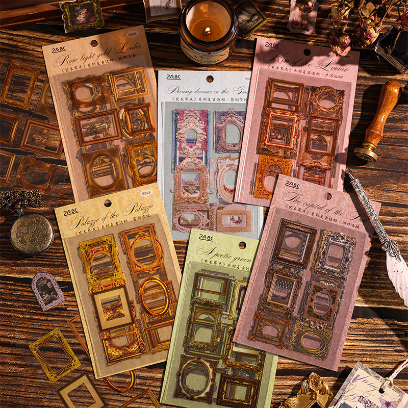 6 Sheets Vintage Window Frame Series Stickers Decorative DIY Material ...