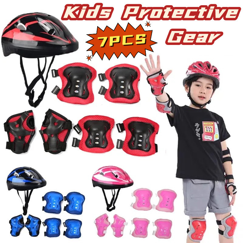 7Pcs/Set Kids Helmet Knee Elbow Adjustable Safety Protective Gear For ...