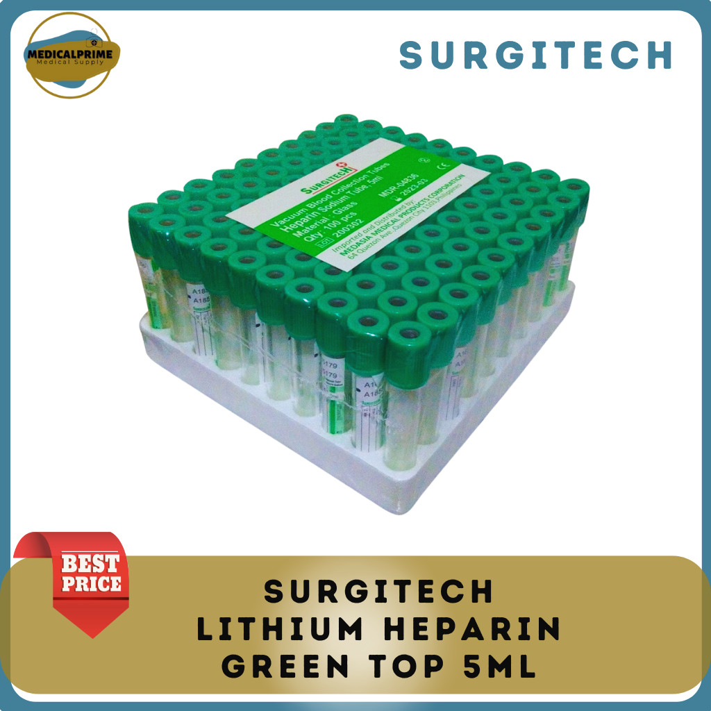 Lithium Heparin / Green Top 5ml / 100 tubes per tray SURGITECH | Shopee ...