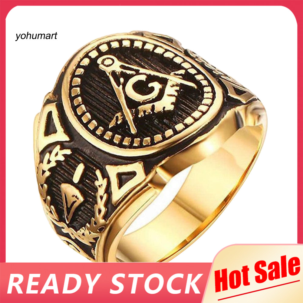 16mm Wide Chunky Stainless Steel Freemasons Freemasonry Masonic Symbols Punk Rock Heavy Thumb Ring Women Men Vintage Retro Style Freemason Rings 6597b69f3593bacec14ef17e