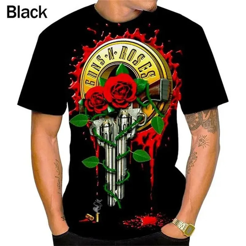 Vintage Guns N Roses 3D Printed T-Shirts Rock Band Skull Hip Hop ...