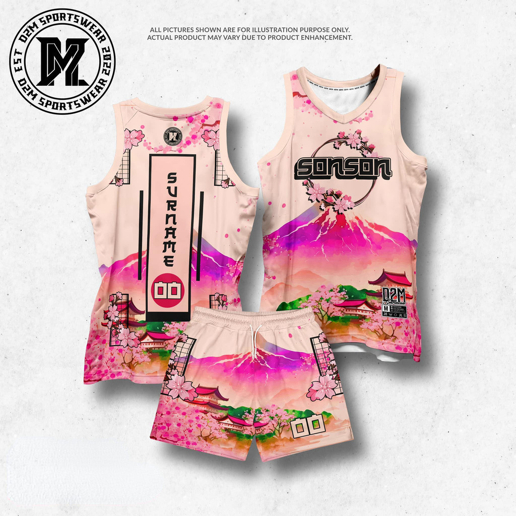 Basketball Jersey Sportswear Japanese Pink Cherry Blossom Design Basketball  Jersey Up and Down Set Customized Surname and Number Pba Jersey High