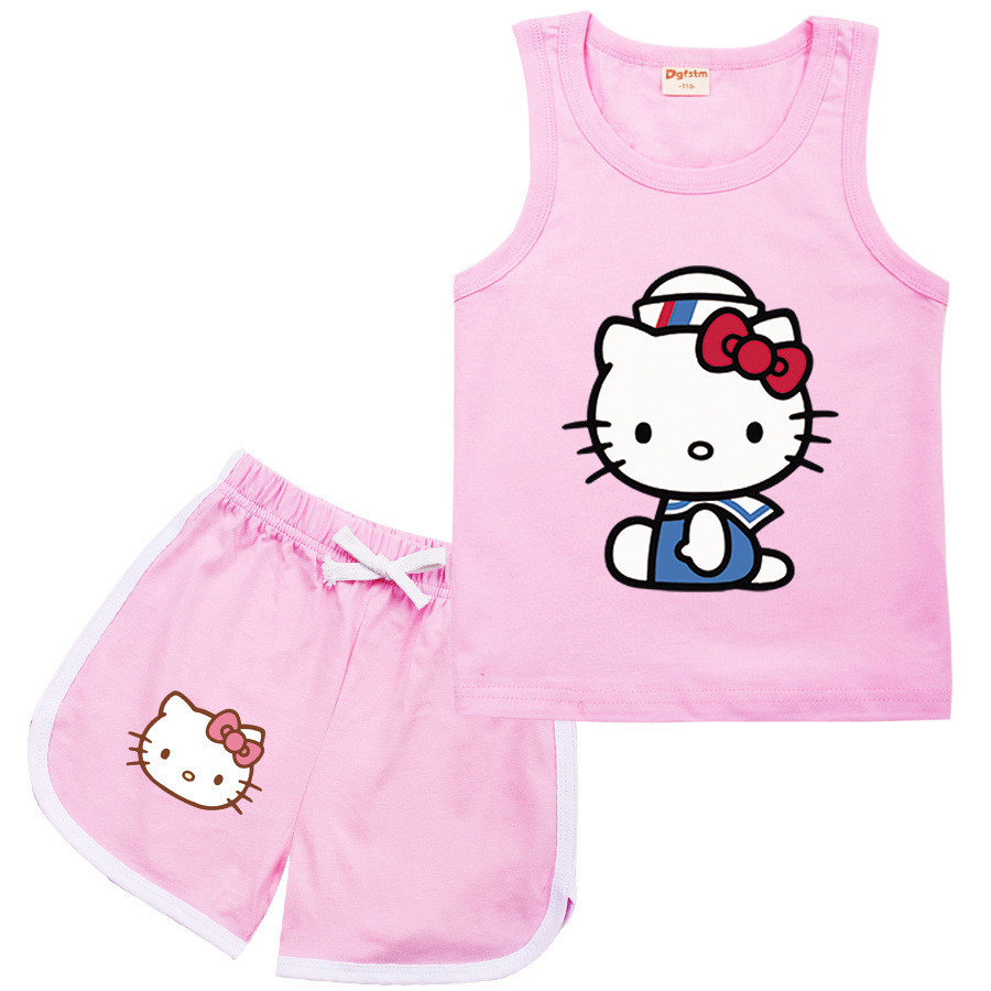 Cartoon Print Hello Kitty HelloKitty Girls' Two-Piece Set Top Vest ...