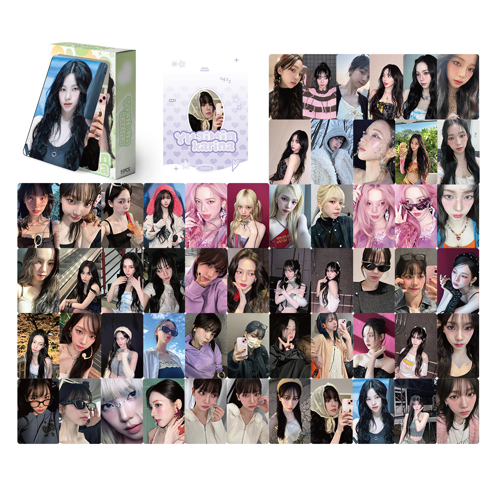 55pcs KARINA Holographic LOMO Cards – HD Selfie Photocard Set with ...