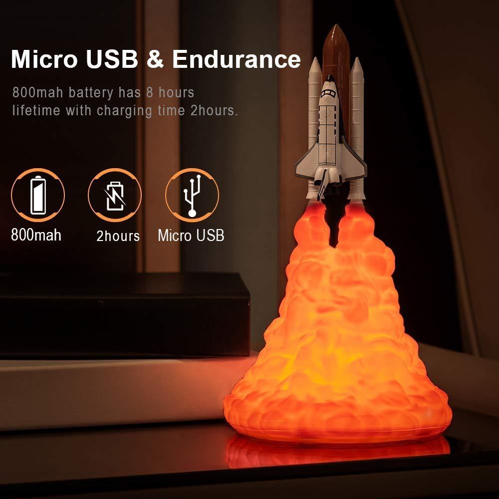 3D Print LED Night Lamp Space Shuttle Rocket Night Light USB Rechargeable  Space Desk Lamp For Christmas Birthday Children's Gift