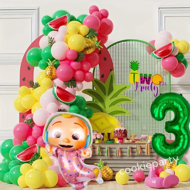 Cocomelon Balloons Cartoon Pink JOJO Green Number Foil Balloon Birthday ...