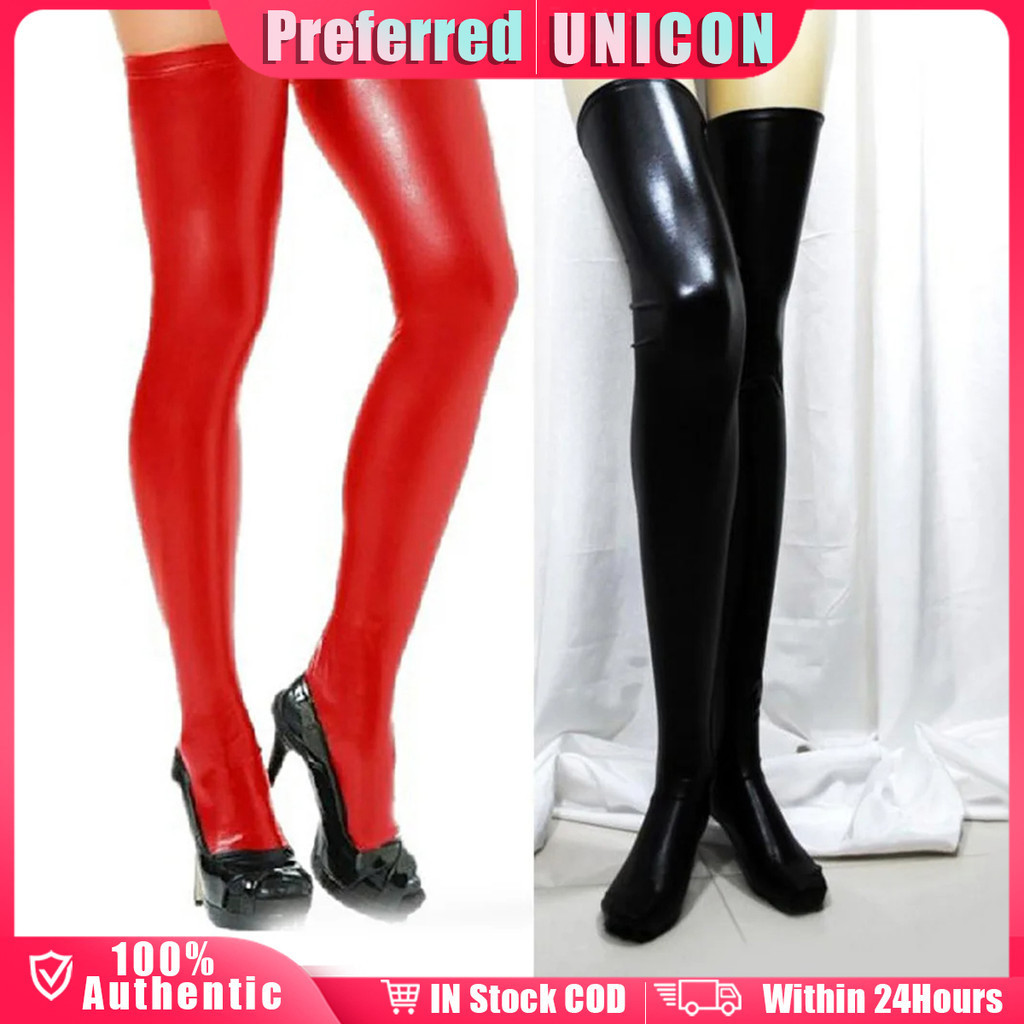 Sexy High Knee Socks Womens Rock Gothic Club Faux Leather Skinny Tights ...