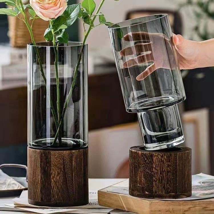 Vase Ins Wind DIY Wooden Pallet Light Luxury Clearance Base Glass Vase