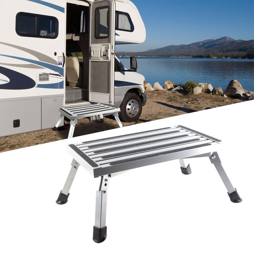 Houglamn Foldable RV Step Stool Rubber Feet Aluminum Alloy Space Saving ...