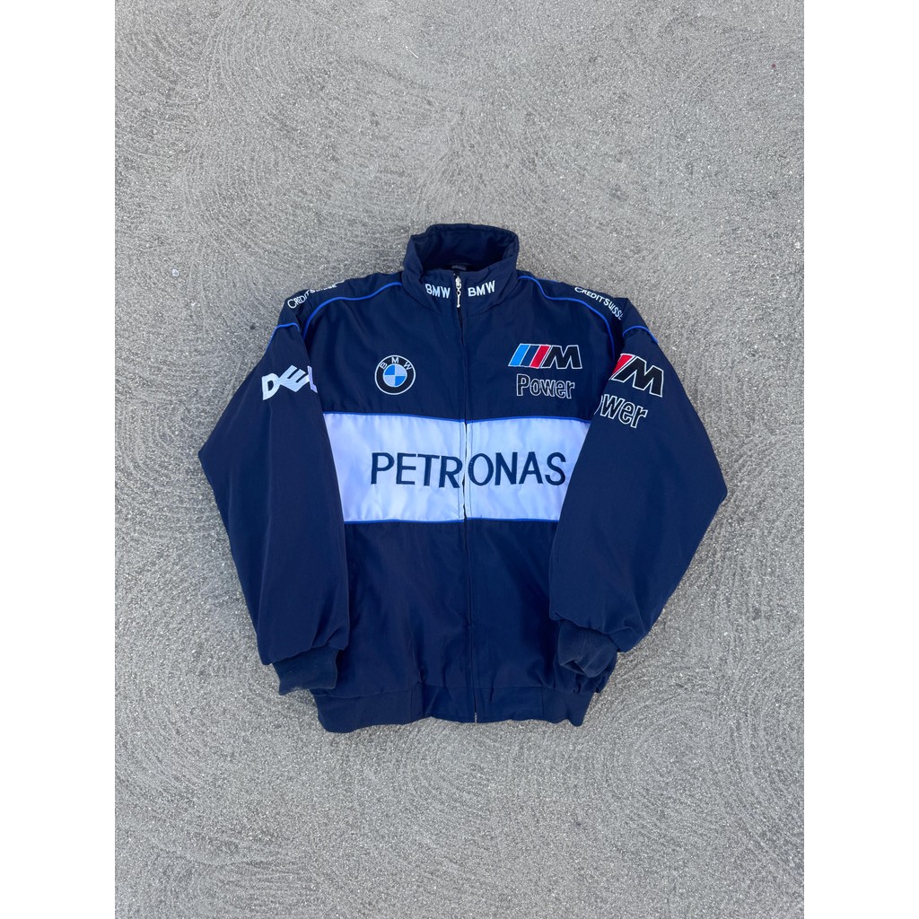F1 Vintage Racing Jacket Embroidered Cotton-Padded Blue Jacket With ...