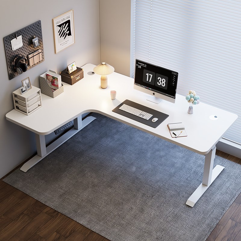 Corner Electric Height Adjustable Desk Home Use Solid Wood Study Desk ...