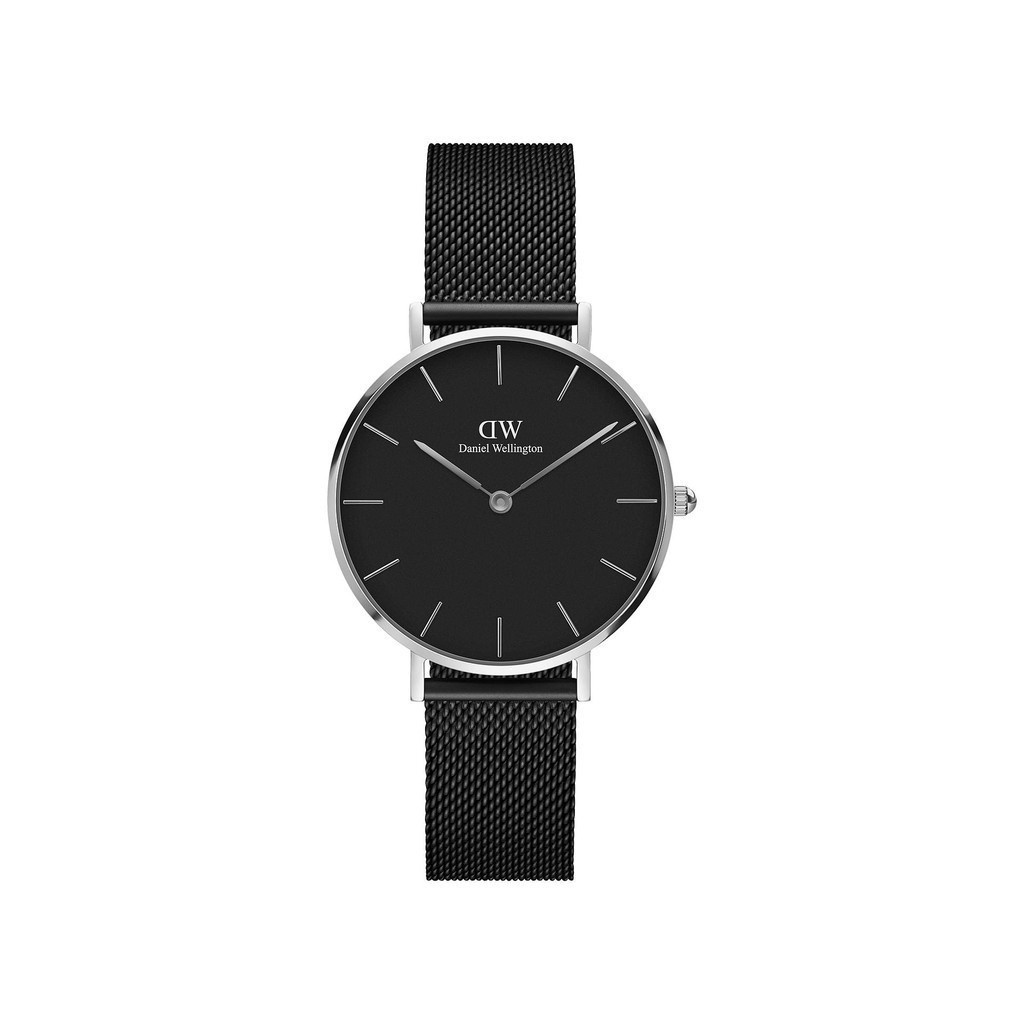 Daniel Wellington Petite Ashfield Black Dial Black Mesh Strap Watch For Women - DW00100308