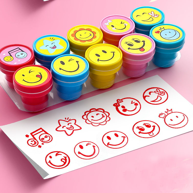 10pcs Assorted Stamps for Kids Self-ink Stamps Children Toy Smiley Face ...