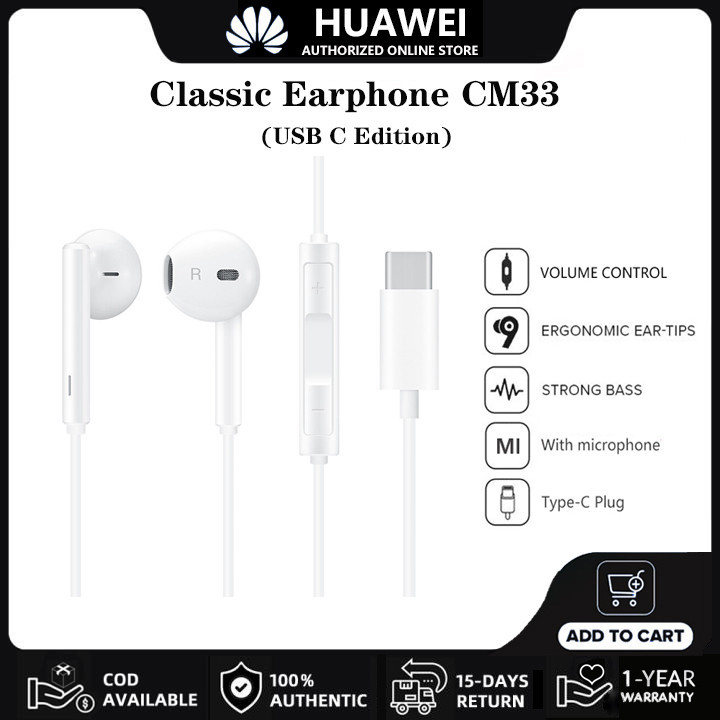 Applicable Huawei Earphone CM33 Headset Full Bass Earphones USB C ...