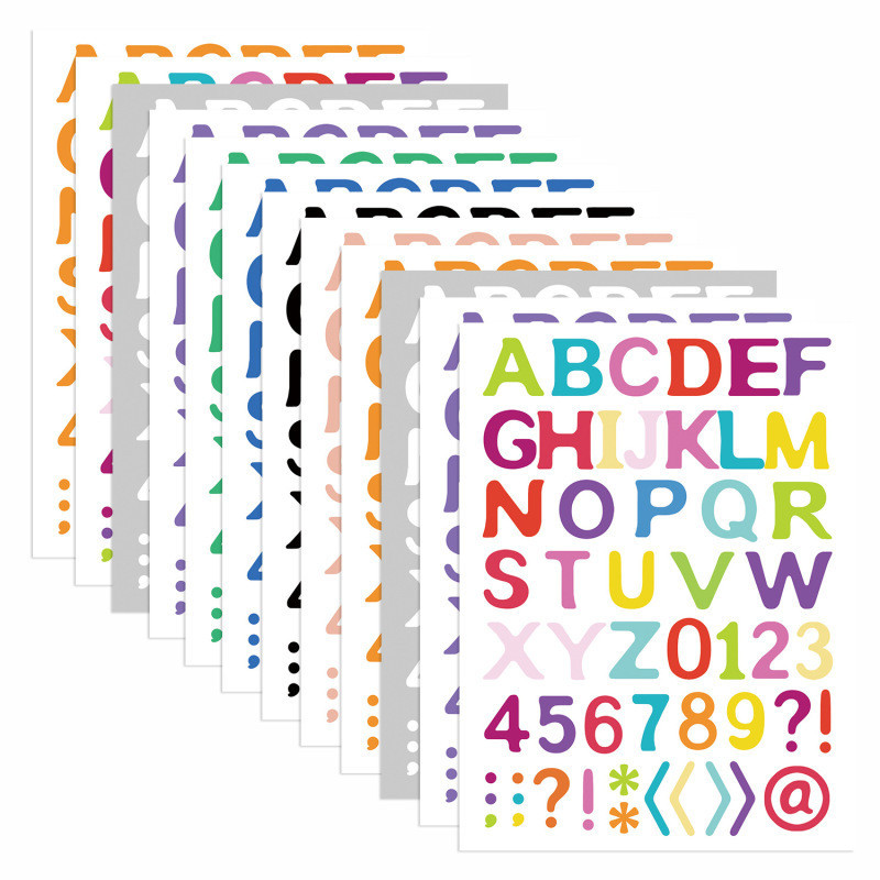 8 Sheets Small Letter Number Stickers, Colorful Self-Adhesive PVC ...