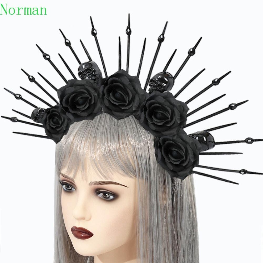 Norman1 Skull Rose Veil Headband, Party Attire Black Rose Halloween 