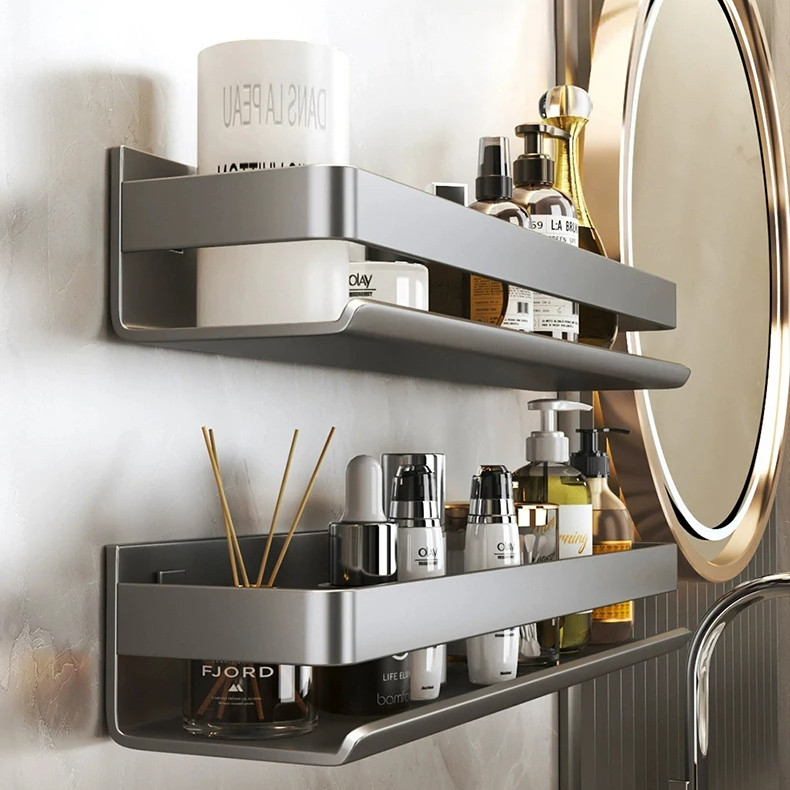 Black And White Rectangle Metal Bathroom Corner Shelf Makeup Organizer ...