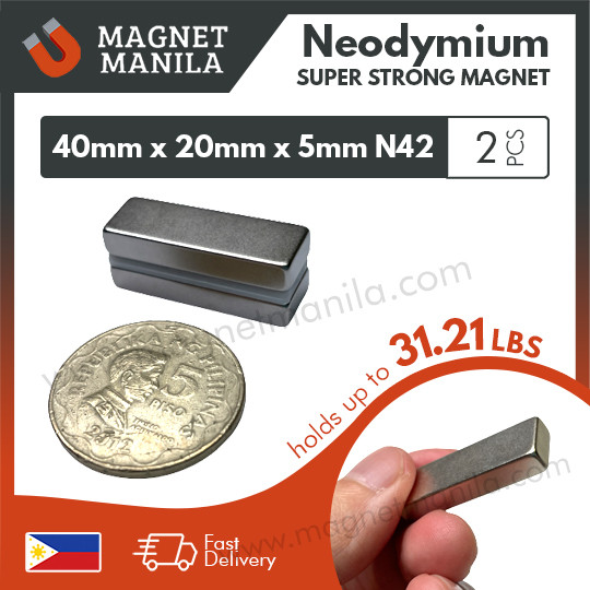 2 pieces 40mm x 20mm x 5mm Neodymium Magnet, N42 Strong Rare Earth ...