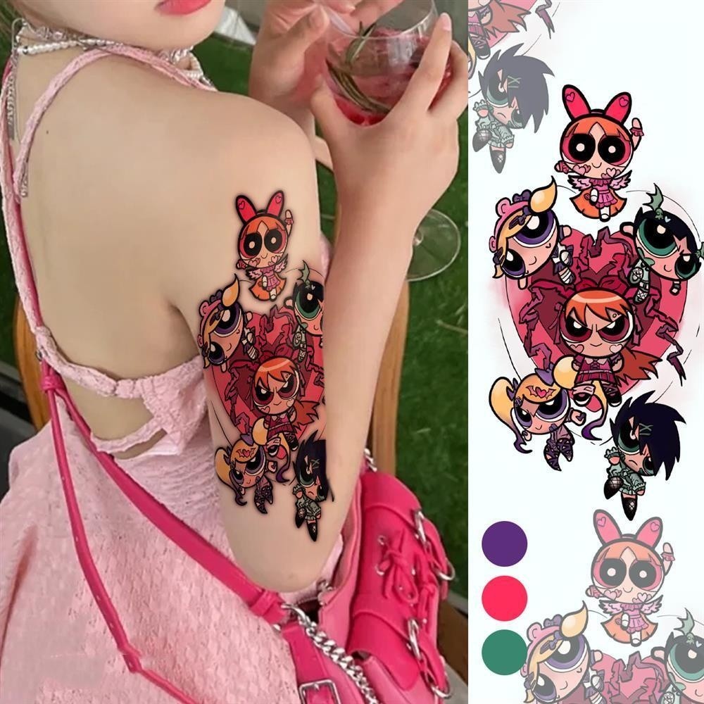 Anime PowerPuff Girls Z Cartoon Temporary Tattoos Big Size Waterproof ...