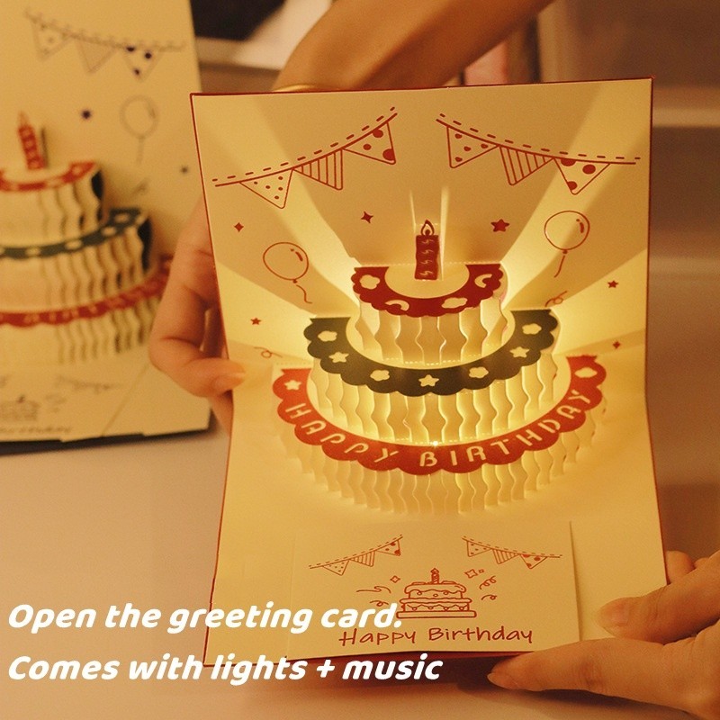 3D Pop Up Birthday Greeting Cards Auto Play Music Warm LED Light ...