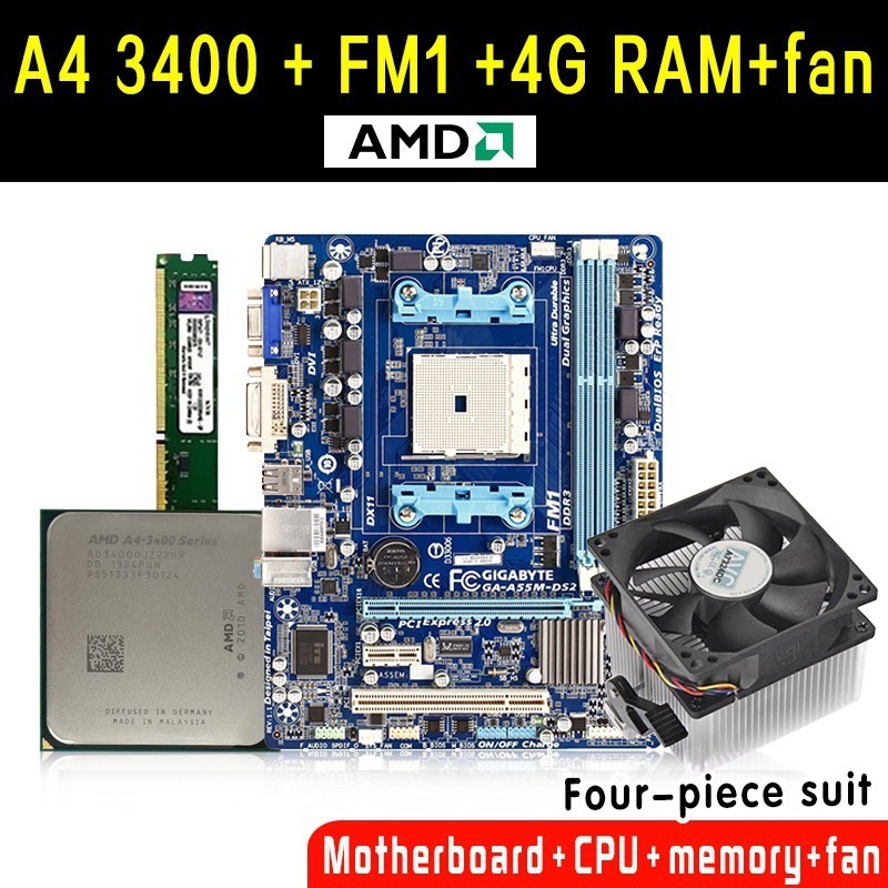 AMD A4 3400 Socket FM1 2.7GHz CPU + A55 FM1 motherboard + 4G RAM ...
