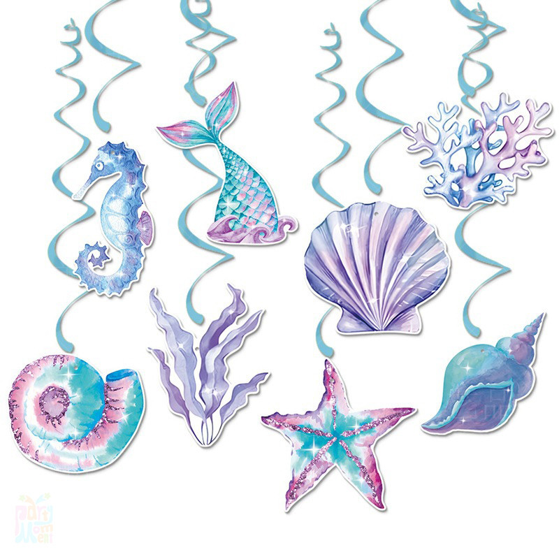 8pcs Mermaid Tail Shell Seahorse Spiral Hanging Decorations Swirl for ...