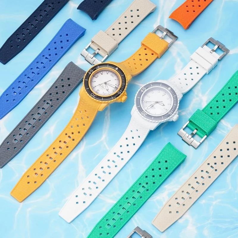 Curved End Liquid Silicone Strap for Swatch X Blancpain Five Ocean Men ...