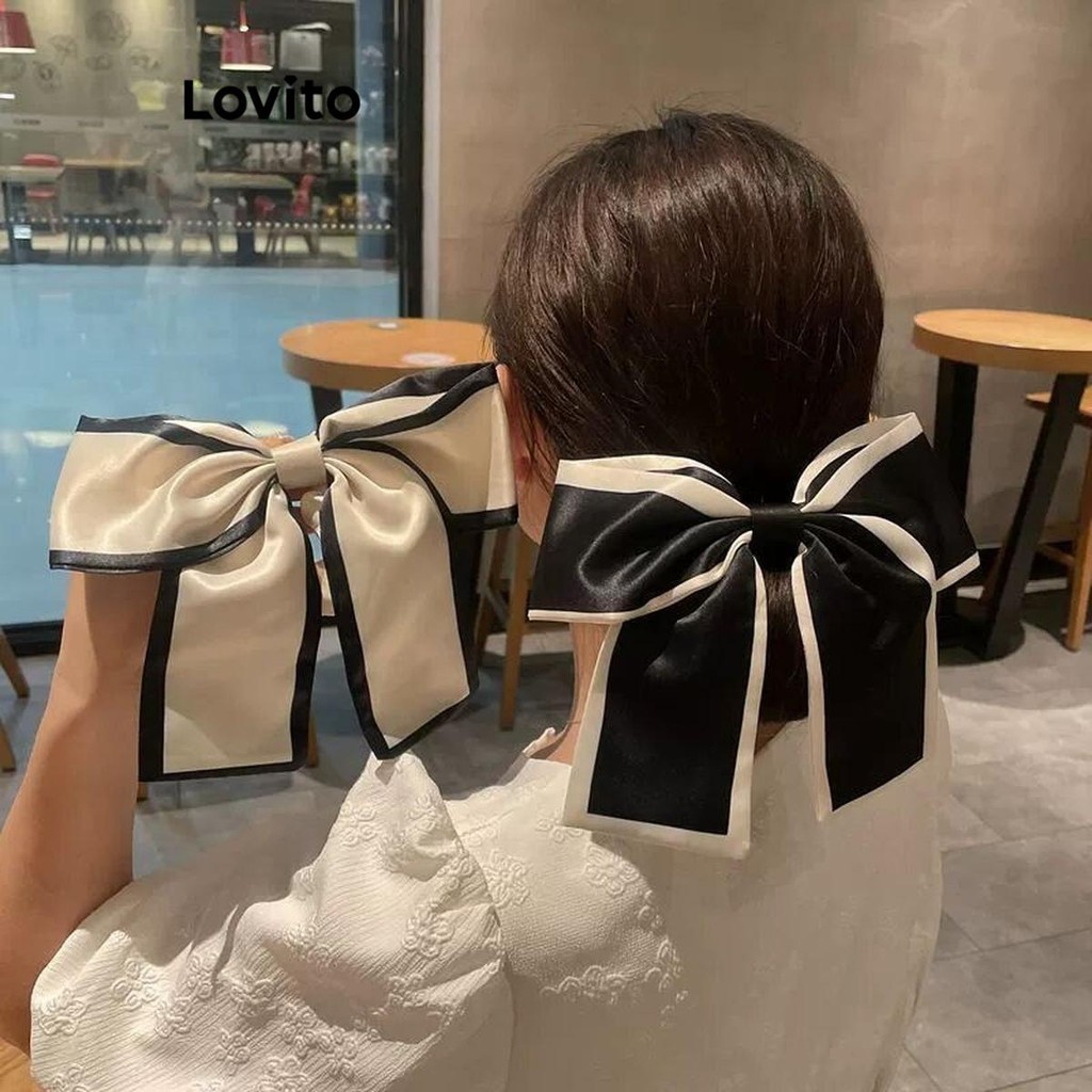 Lovito Women Elegant Plain Colorblock Bow Hair Ties LFA36242 | Shopee ...