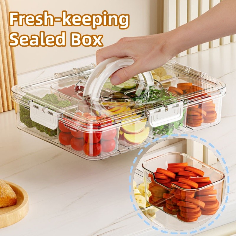 Snackle Box Container Divided Serving Tray Lid Handle Portable Snack ...