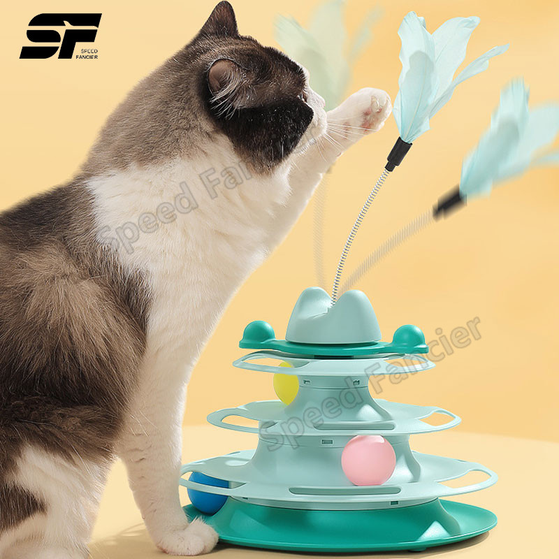 4-Layer Cat Ball Rail Toy Track Turntable With Feather Can Rotate 360 ...
