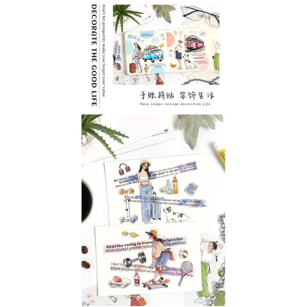 Journamm 20 Sheets Cute Girls Stickers PET Stickers Book Creativity ...