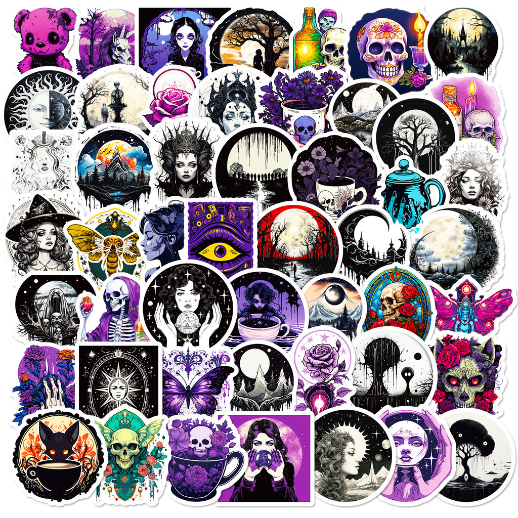 50 Sheets Cartoon Gothic Graffiti Luggage Stickers Dark Series Purple ...
