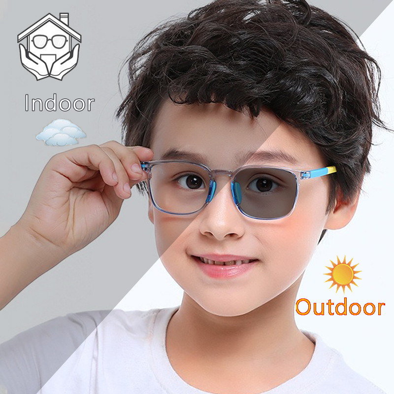 Kids Photochromic Anti Radiation Eye Glasses TR90 Frame Anti blue Light ...