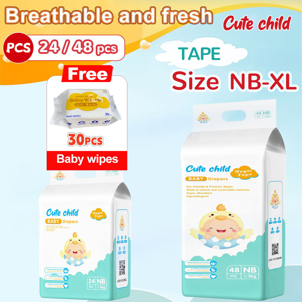 Cute Child Baby Diapers Free Baby Wipes NB-XL Maternal Needs