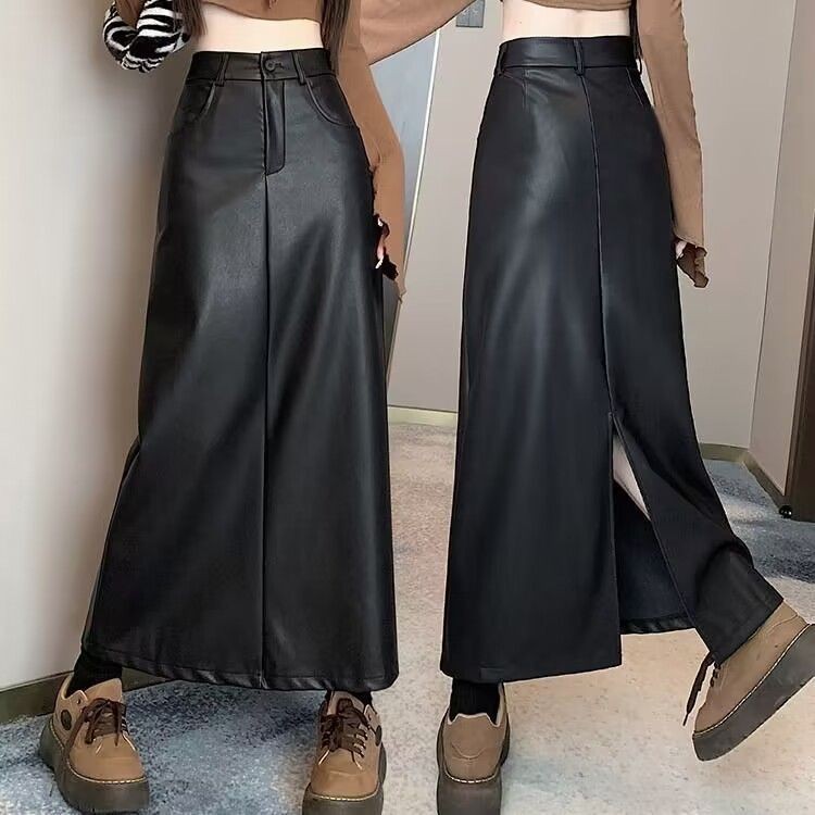 Straight Skirt High Waisted Leather Skirt New Women s A line Long Skirt Autumn Shopee Philippines