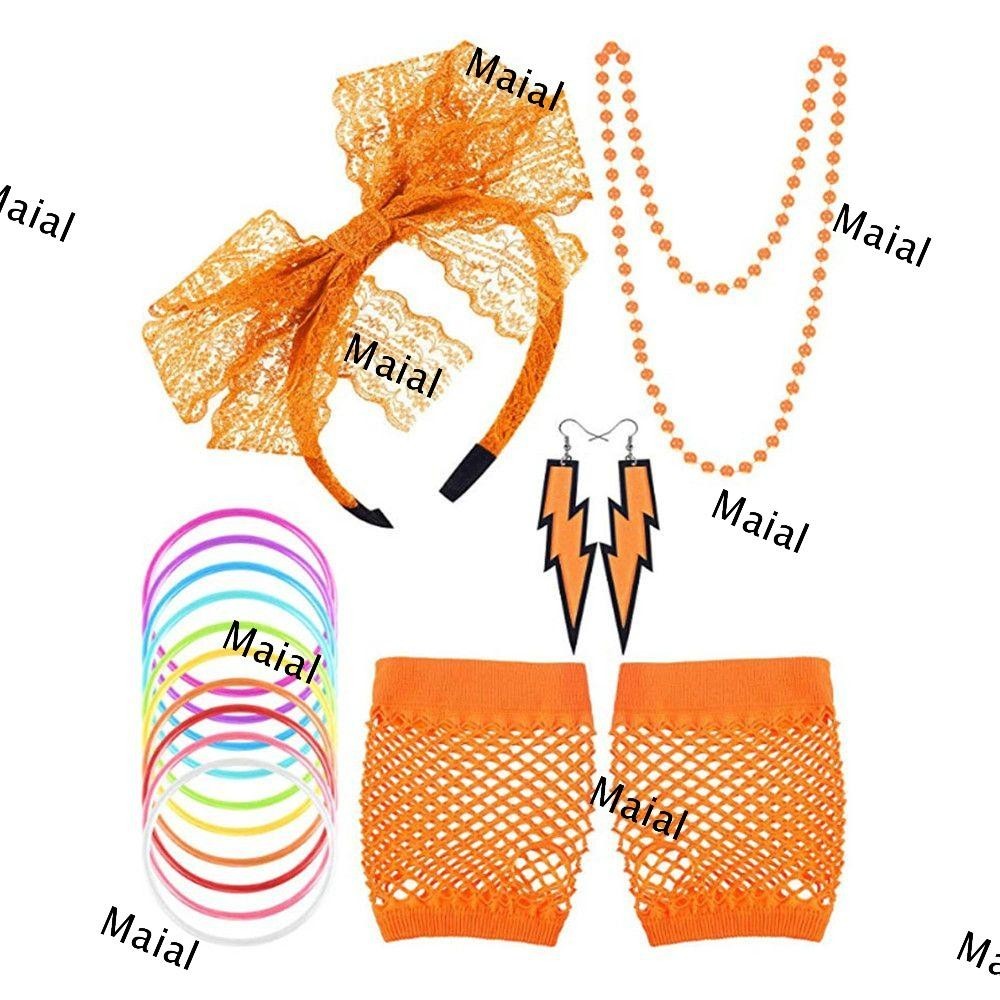 Set De Accesorios Para Fiesta Temática De Los 80 – Camiseta, Diadema, Pendientes, Collar Y Pulsera De Encaje Para Mujer