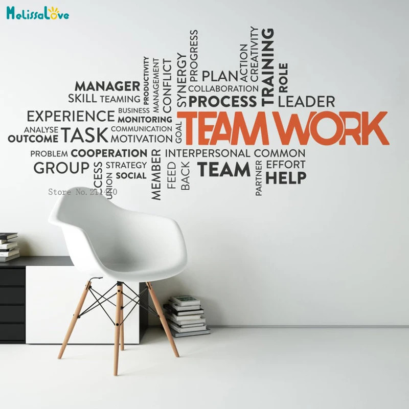 Teamwork Word Cloud Vinyl Wall Sticker Office Motivational Quote Window ...