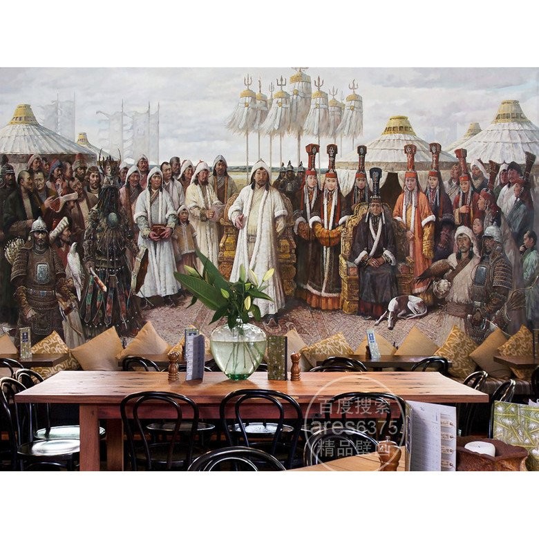 nostalgic-retro-mongolian-genghis-khan-national-hero-mural-background