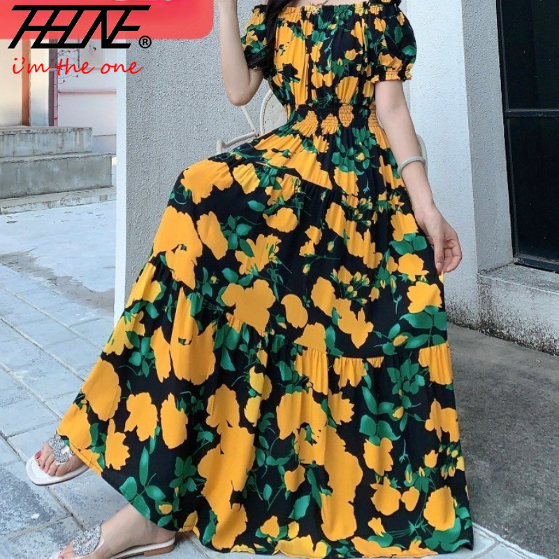 Thhone Vestidos Robe Maxi Long Dress Women Summer Indian Clothes Bohemian Cotton Linen Floral Short Sleeve Korean Style Casual main image 0